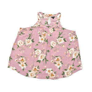 Torrid Top 3 3X Purple Floral Halter High Neck Pleated Sleeveless Chiffon Blouse
